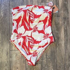 Shade & Shore Red and White Floral One Piece